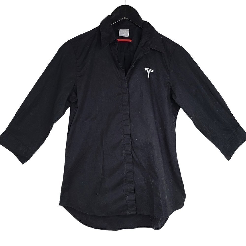Tesla Motors Women's Black 3/4 Sleeve Button up Shirt